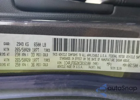 2019 Jeep Grand Cherokee Limited 4X4 z USA, uszkodzony, nr VIN 1C4RJFBG2KC816100